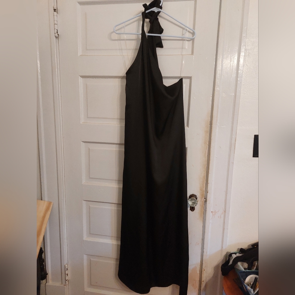 Tyche Black One Shoulder Halter Gown
